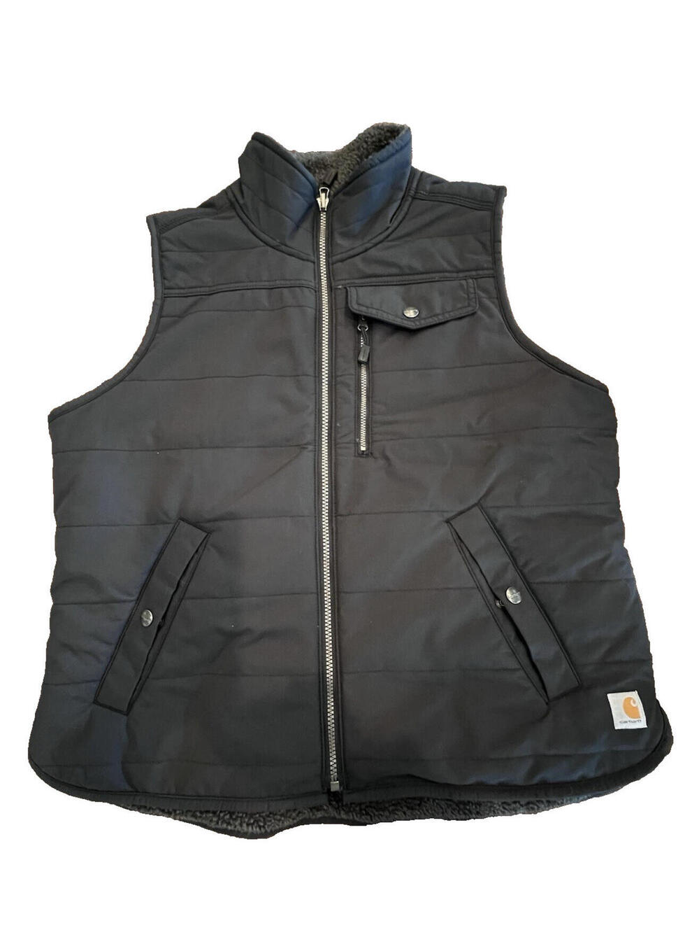 Carhartt Vest Womens Size L Reversible Utility Rain Defender Black Sherpa Line